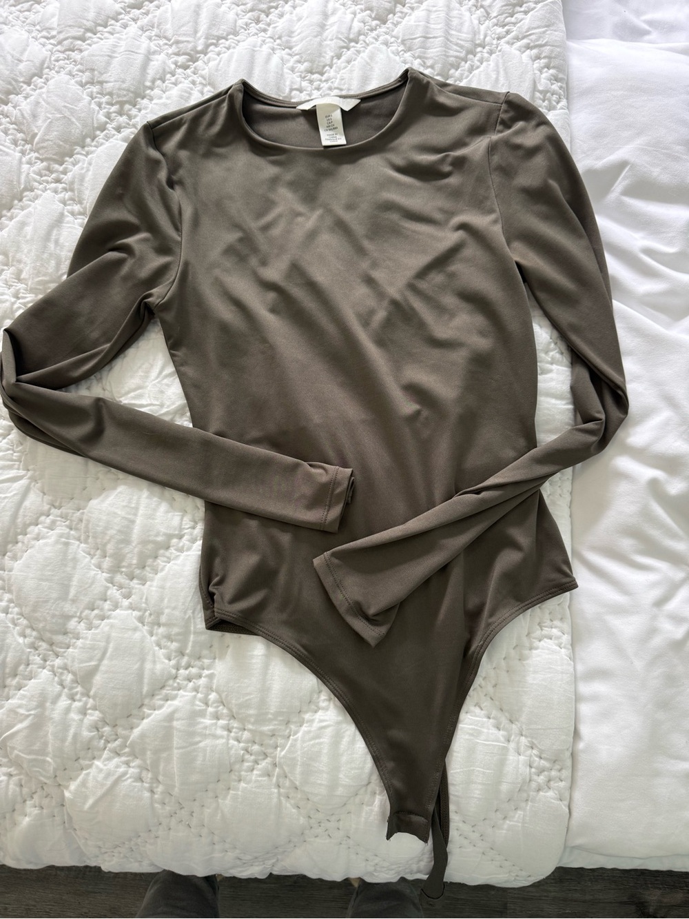H&M Long-Sleeve Bandeau Bodysuit in Olive Taupe
